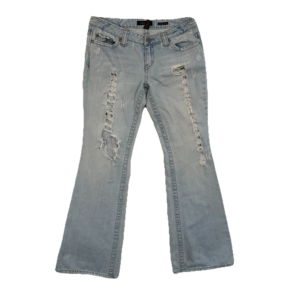 Aeropostale Flare Low Rise Jeans Womens 7/8R‎ Blue Distressed VTG Butterfly Y2K
